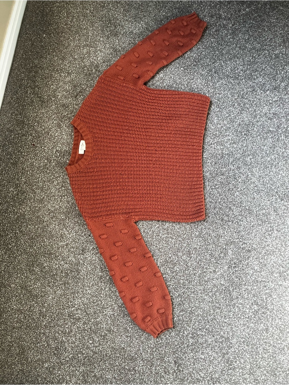 Jessica Simpson Rust Bubble Sleeve Crewneck Sweater
